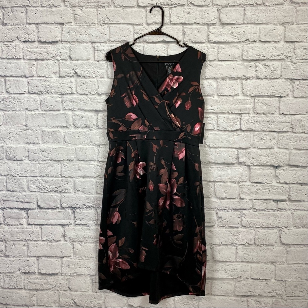NWT Faux Wrap High-Low Dark Floral Dress in Black - Size 12